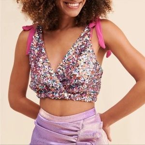 NWT Free People Big Night Sequin Crop Top Pink